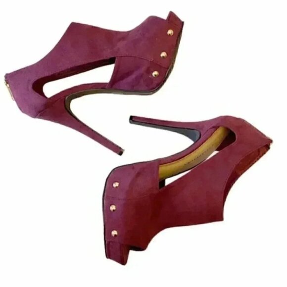JustFab Faux Suede Peep Toe Platform High Heels Burgundy Bordeaux Size 7.5 - Picture 10 of 16